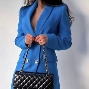 NWT Zara Vibrant Blue Double-Breasted Long Blazer XS